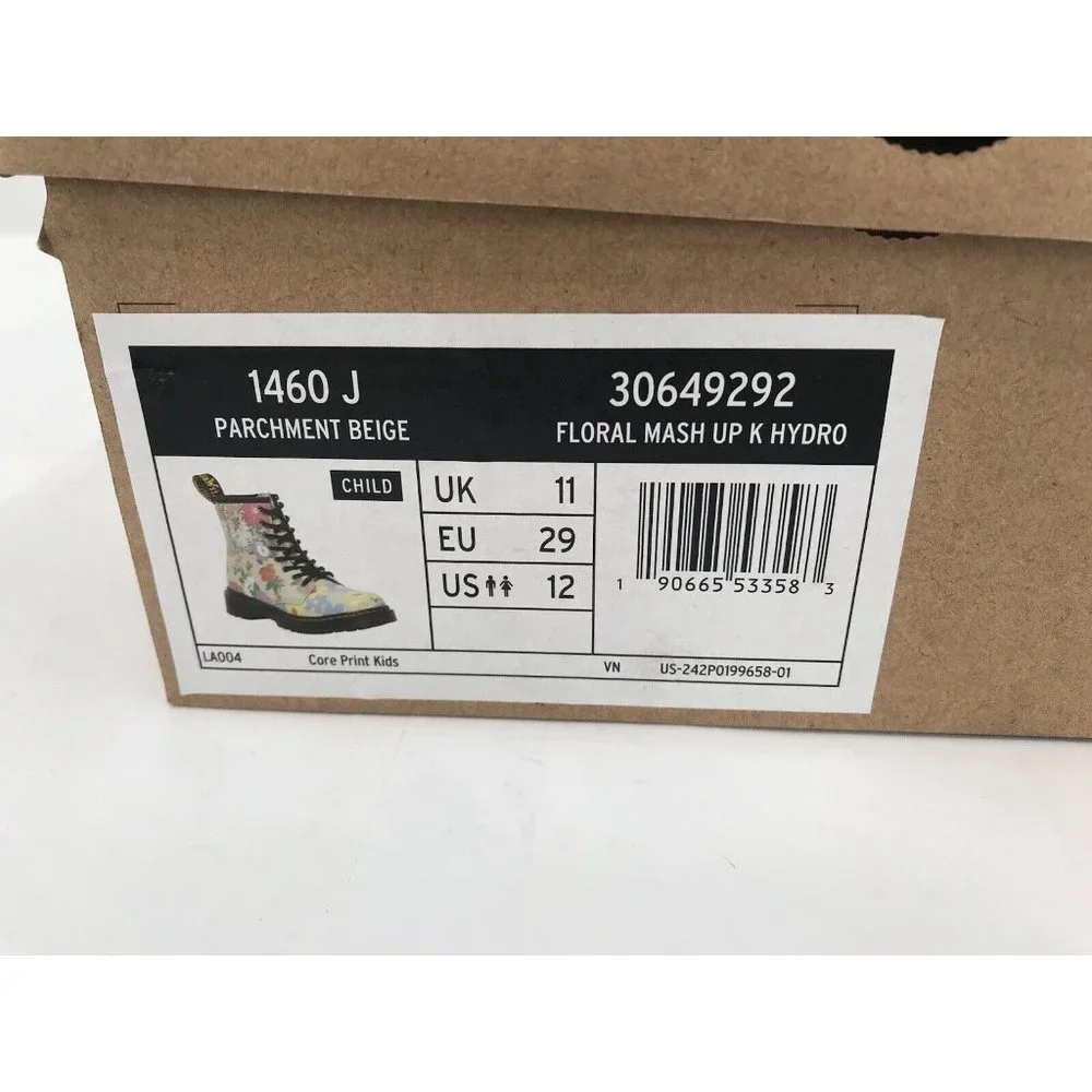 DR MARTENS Junior 1460 J Floral Mash Up Leather Lace‎ Up Boots Size 12 New W/Box